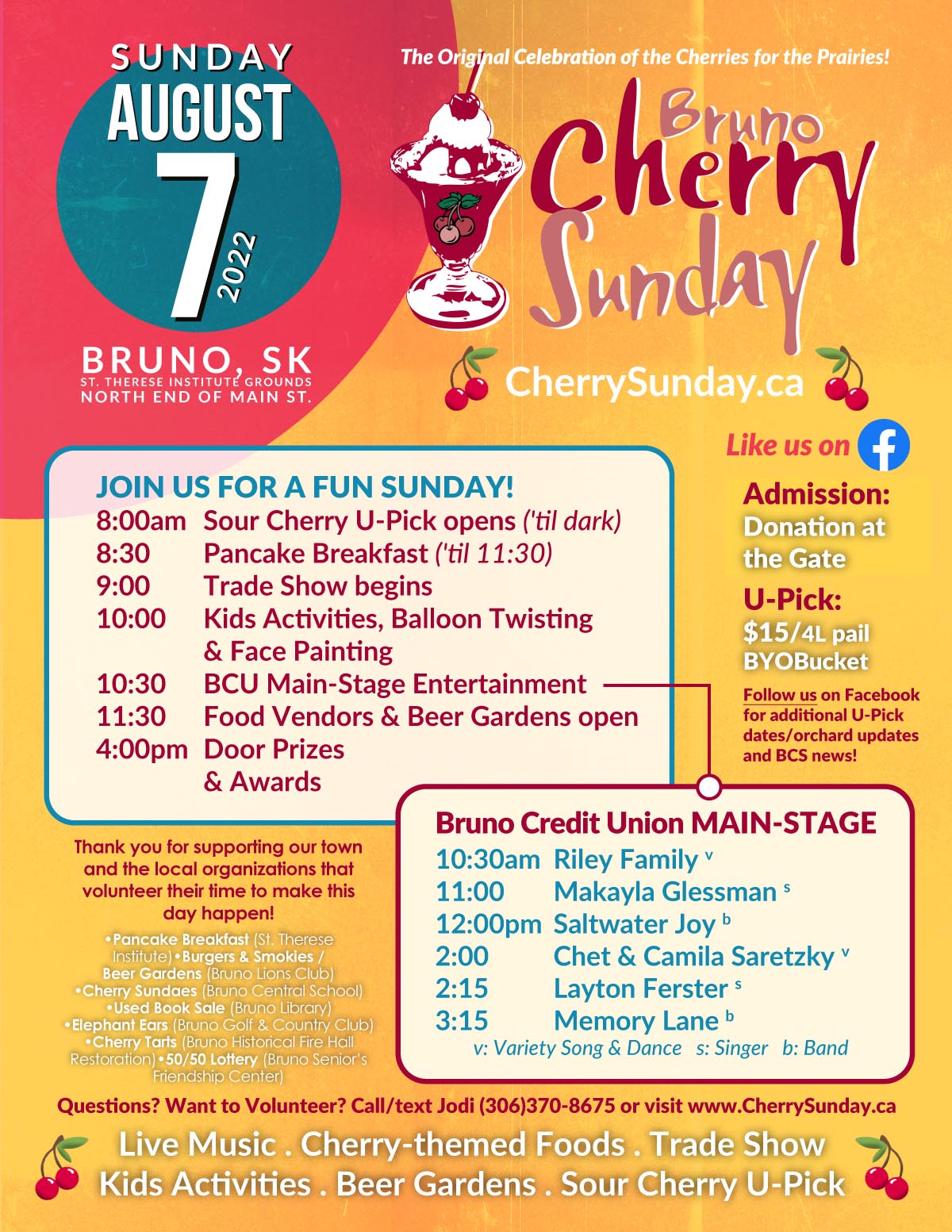 Bruno Cherry Sunday Aug 7 2022 - Poster and Schedule